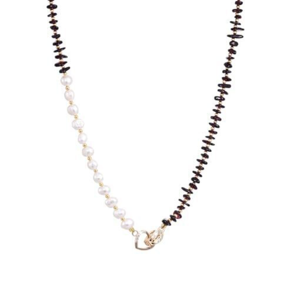 2626 Natural Freshwater Pearl & Red Garnet Necklace - 18K Gold Plated